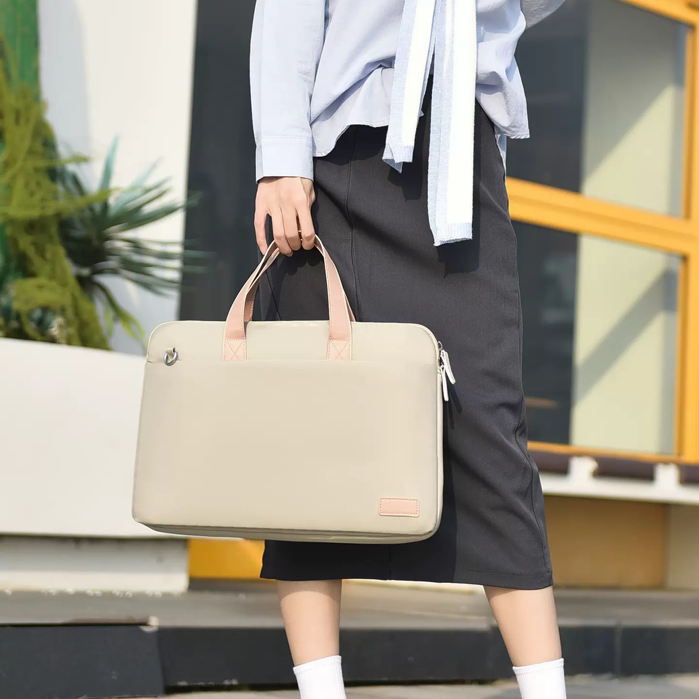 气囊笔记本电脑手提包女商务纯色上班通勤出差公文包男可印制logo