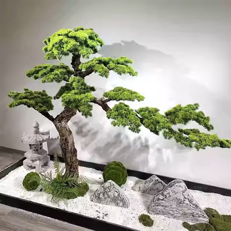 模擬松の木、羅漢松、新しい中国風の屋内造園、緑の植物、風景ウィンドウ、ソフト装飾の組み合わせセット|undefined