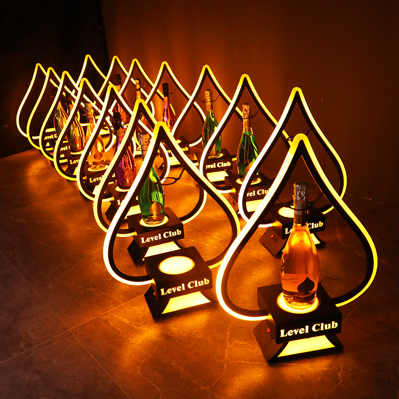 酒吧黑桃A发光酒座夜店夜总会酒托LED金黄光金属洋酒香槟展示架