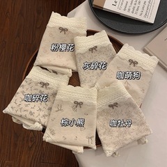 ins田园风纯棉中高腰蕾丝柔软亲肤无痕10A抑菌加长底档三角内裤女