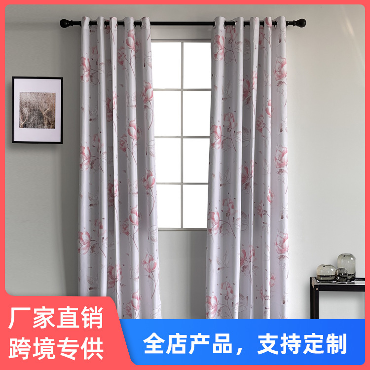 2022 Cross-border New Curtain Simple Chinese Plant Flower Finished Curtain Living Room Balcony Bedroom Blackout Curtain