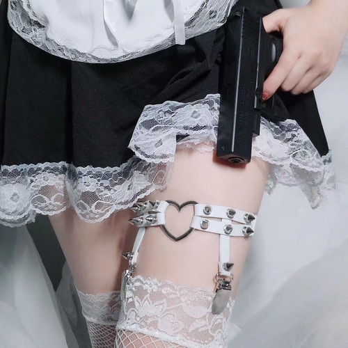 Original Host Rivet Heart Ankle Bracelet Y2K Hot Girl PU Black Sweet Punk Subculture Leather Garter Clip Accessory Adjustable