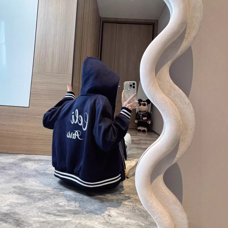 CEL潮牌棒球服连帽卫衣外套后背刺绣设计感美式慵懒风外套|undefined