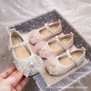 Children's Leather Shoes 2025 Princess Shoes New Spring Popular Performance Shoes Crystal Single Shoes Little Girls Soft Sole Small Leather Shoes