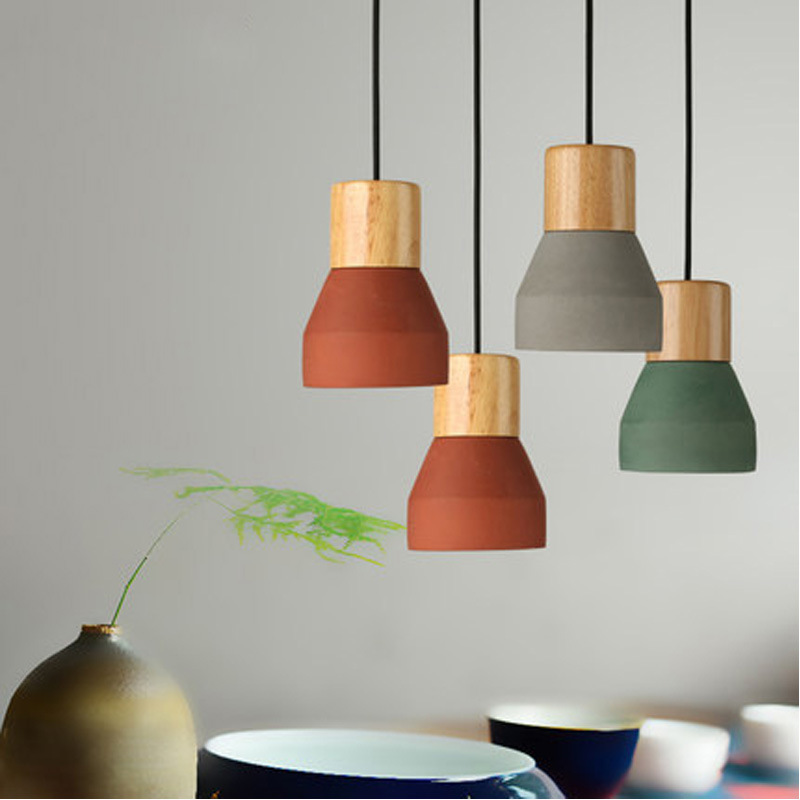 Nordic Decorative Macaron Concrete Small Pendant Light for Western-Style Tea Houses and Cafes, Minimalist Ins Style with Wooden and Cement Elements