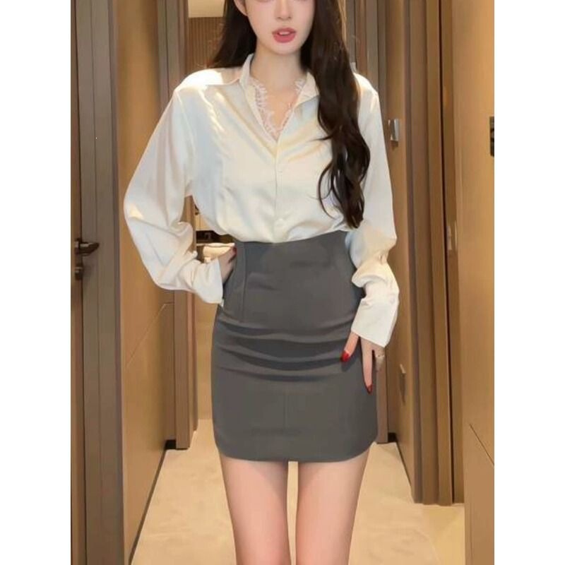 Lace Patchwork Shirt for Women, New Spring and Autumn Style, Waist-Cinching, Slim-Fit, Long-Sleeve Blouse with a Stylish Design, White Top with an Elegant Mature Vibe Lace Patchwork Shirt for Women, New Spring and Autumn Style, Waist-Cinching, Slim-Fit, Long-Sleeve Blouse with a Stylish Design, White Top with an Elegant Mature Vibe
