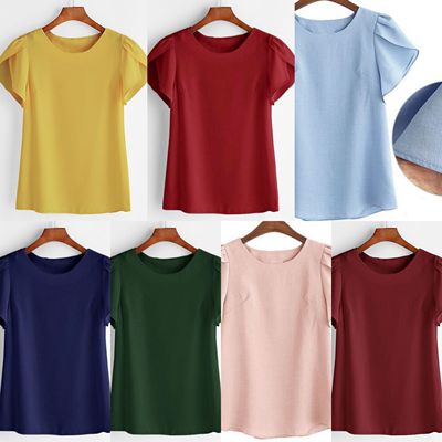 2019夏季新款大碼女裝荷葉袖棉麻純色氣質顯瘦圓領衫胖mm襯衣