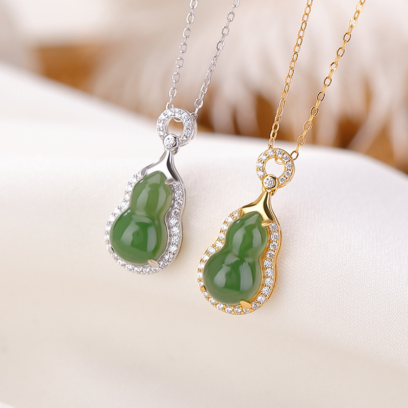 Mặt dây chuyền bạc S925 mạ vàng hình bầu Fulu phong cách cổ điển Trung Hoa — Mẫu vàng (không có dây chuyền)
