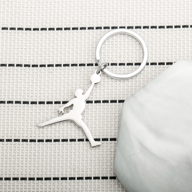 Cross-Border New Nba Basketball Jordan Stainless Steel Keychain Non-Fading Hip-Hop Trendy Sports Pendant