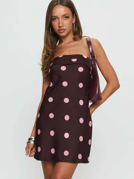 2025 Early Autumn New Ins European and American Style Polka Dot Tube Top Backless Wrap Minimalist Bodycon Dress