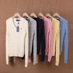 RL[V领针织长袖]小马刺绣60S原版面料绞花纯棉/可扫码高品质顺丰