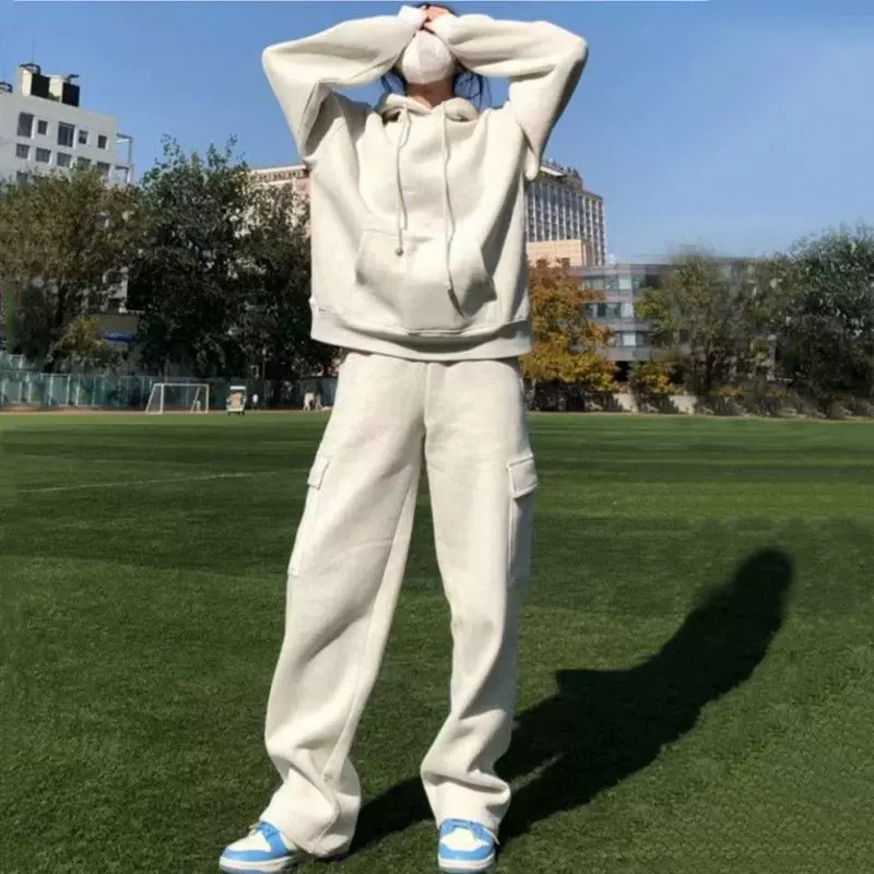 美式运动套装女学生2025春秋新款韩版宽松连帽卫衣时尚休闲两件套
