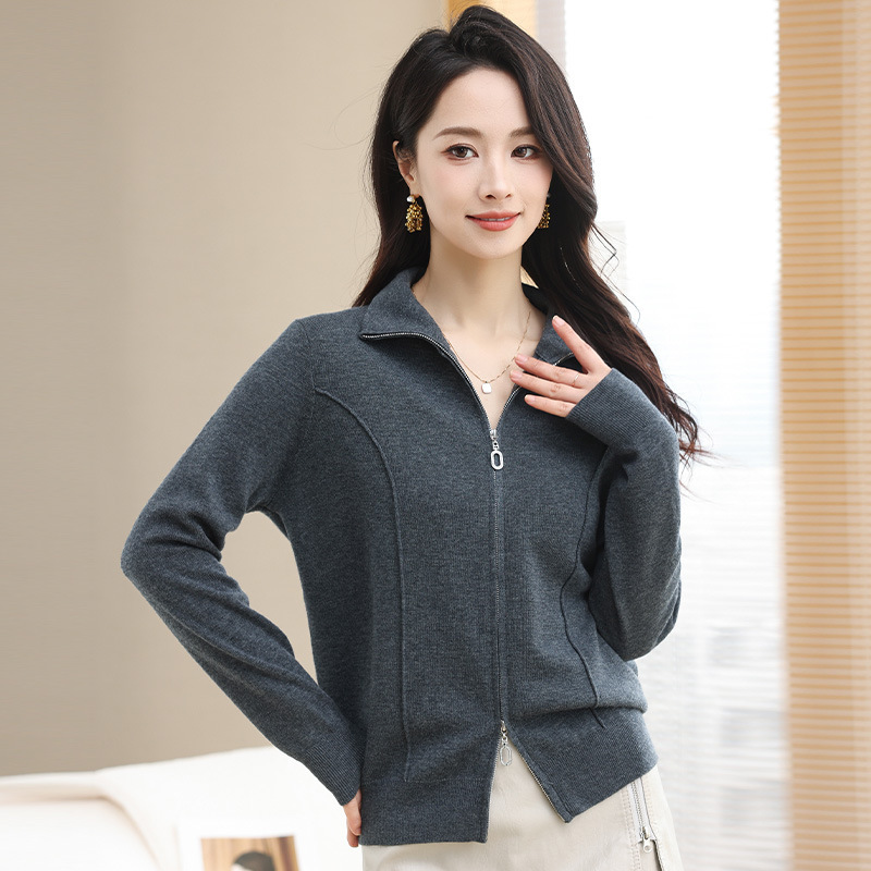 Plus Size Zipper Knitted Cardigan Half Turtleneck Top Jacket 2025 Autum New Fashion Loose Sweater