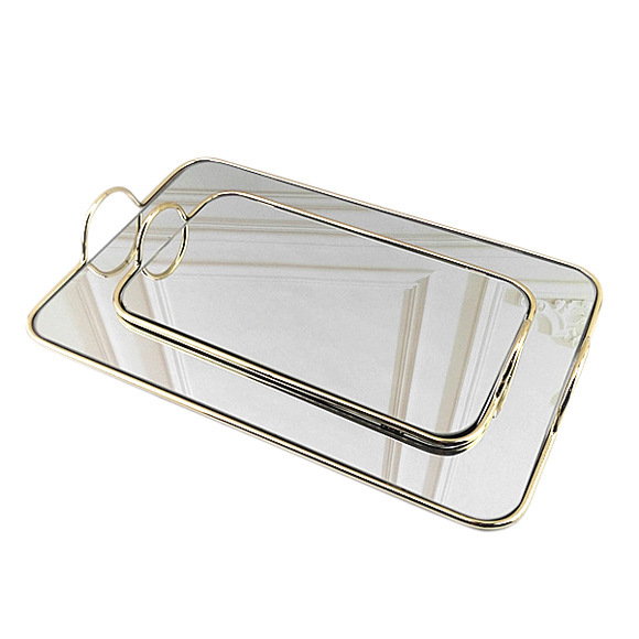 Paquete de oro nórdico bandeja de espejo doble ventana modelo de sala de venta mesa de comedor simple bandeja de metal