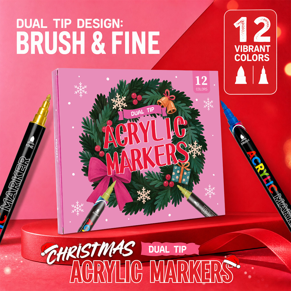 Cross-border best-selling Christmas acrylic marker pen set, holiday decoration graffiti pen, multi-material universal waterproof painting pen