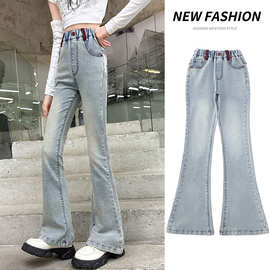 女童装喇叭裤春秋装2025新款韩版洋气牛仔裤儿童中大童秋季显瘦裤