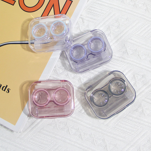 Mild ins style creative contact lens case portable transparent mini simple all-in-one companion box color contact lens double box