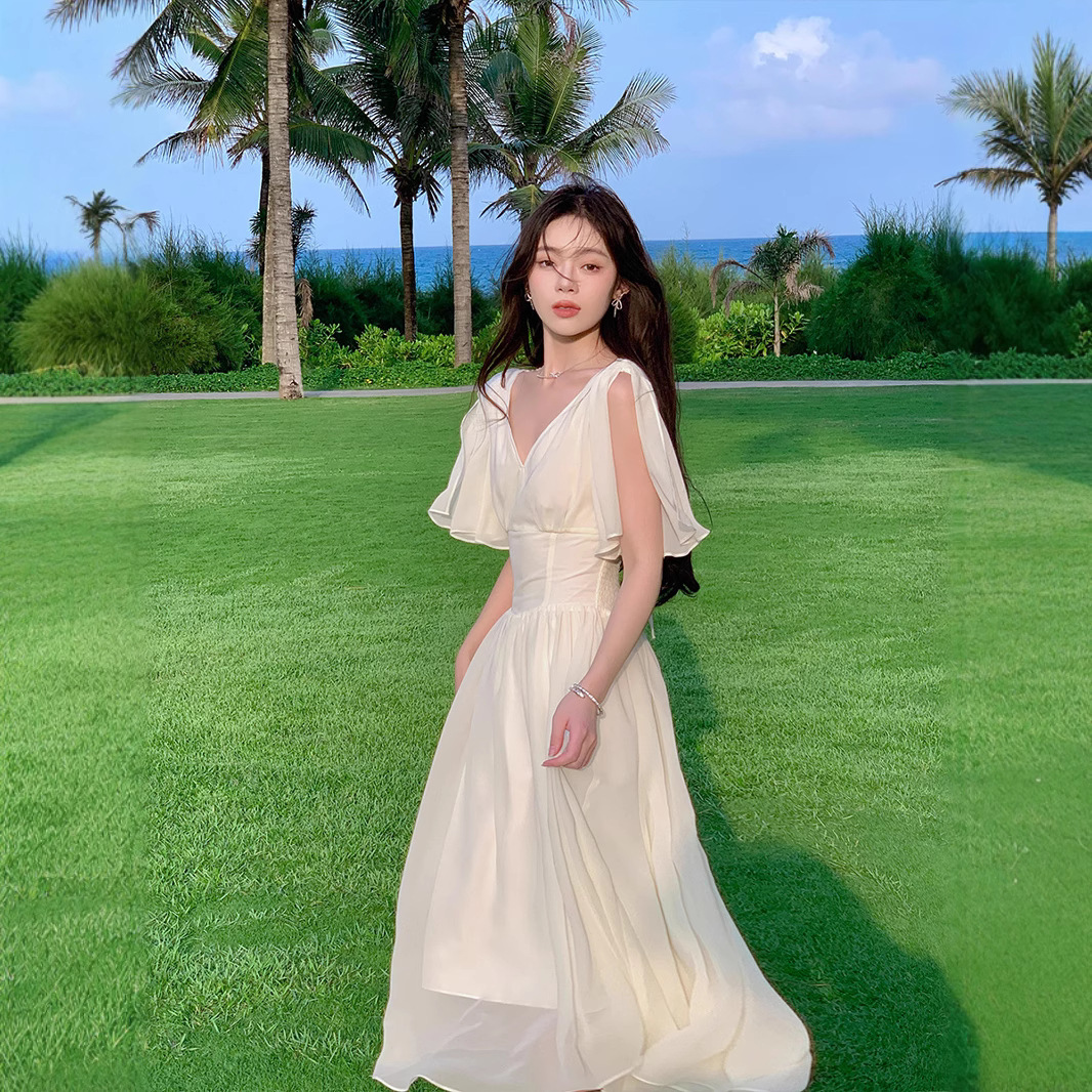 Summer elegant apricot shiffon dress