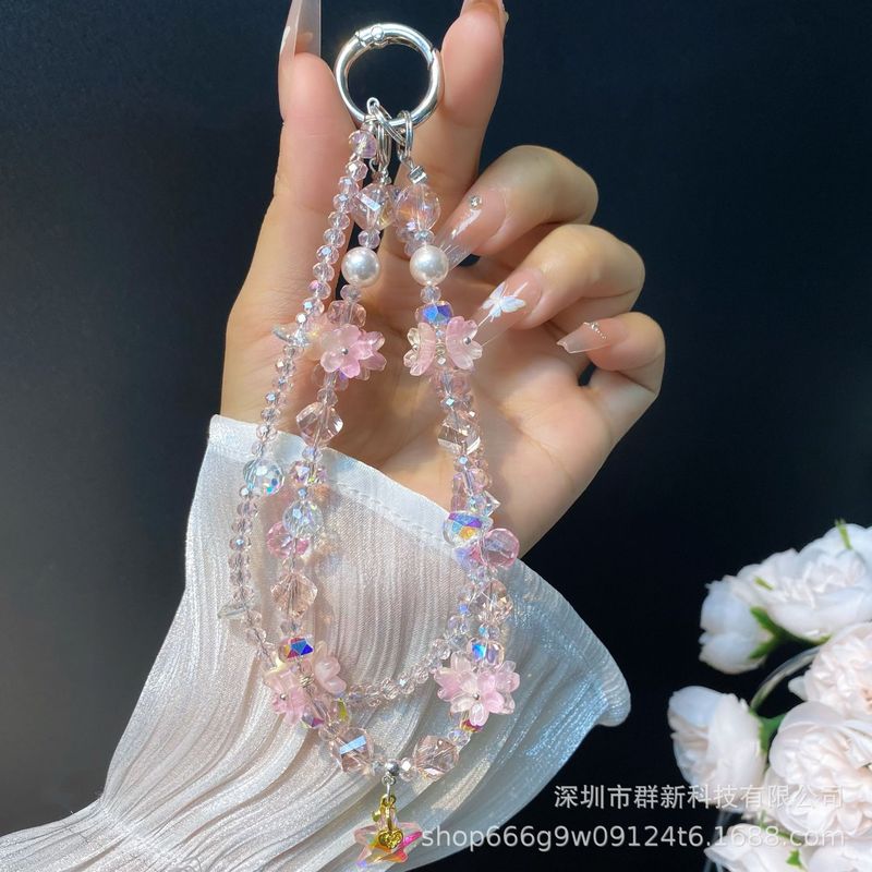 双链水晶花束五角星吊坠手机挂链包包钥匙扣短款手腕挂绳女款外贸|undefined