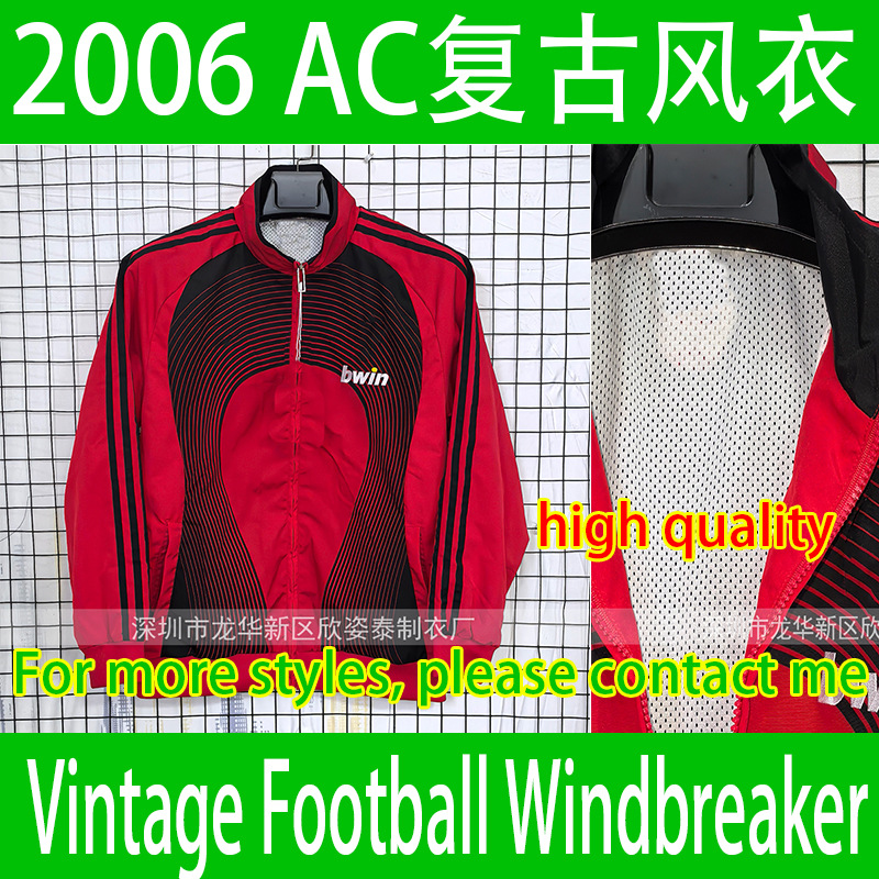 2006 Ac Red Retro Football Windbreaker Vintage Style Soccer Track Top Classi
