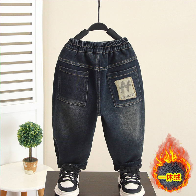 Jeans Rectos con Forro Polar para Niños de Algodón Suave para Otoño y Primavera