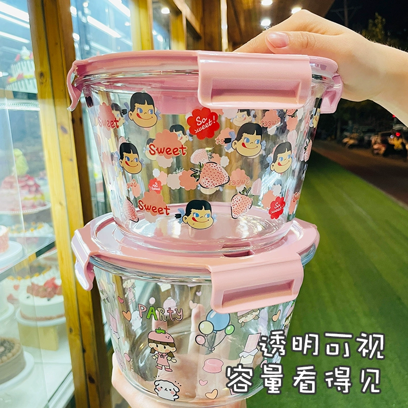 Ultra -capacity glass lunch box rectangular circular high borosilic heat -resistant fresh -resistant fresh bowl with lid soup bucket seal microwave oven