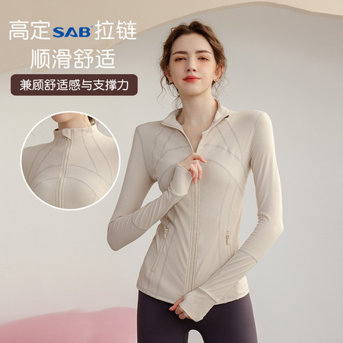 Cozy Warm Winter Spring Season Sports Outerwear Long Sleeve Zipper Jacket Tight Sleeve Button Gym High Neck Yoga Wear for Women