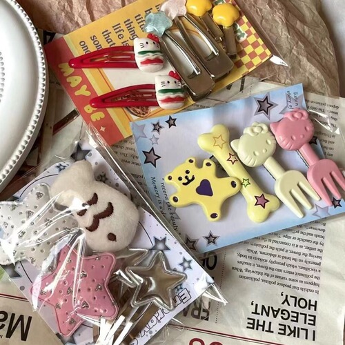 15 Cute Cartoon Girl Student Hair Accessories, Cat Ear Clips, Star Sweet Hairpins