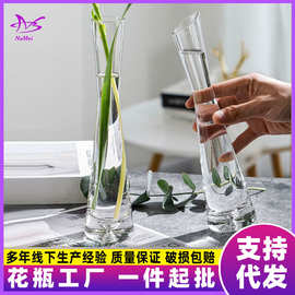 北欧透明玻璃花瓶摆件客厅插花小众ins风一支花细口水培创意批发