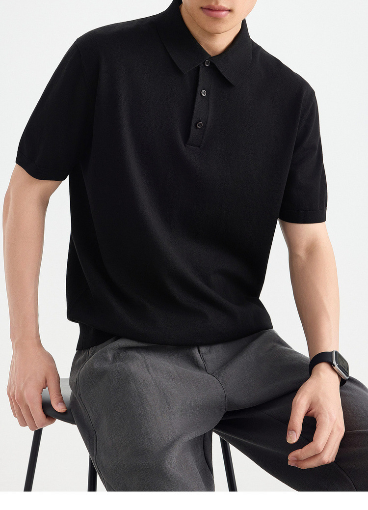 Áo thun nam cổ tròn tay ngắn dệt kim cotton thoáng mát — đen chi tiết 21