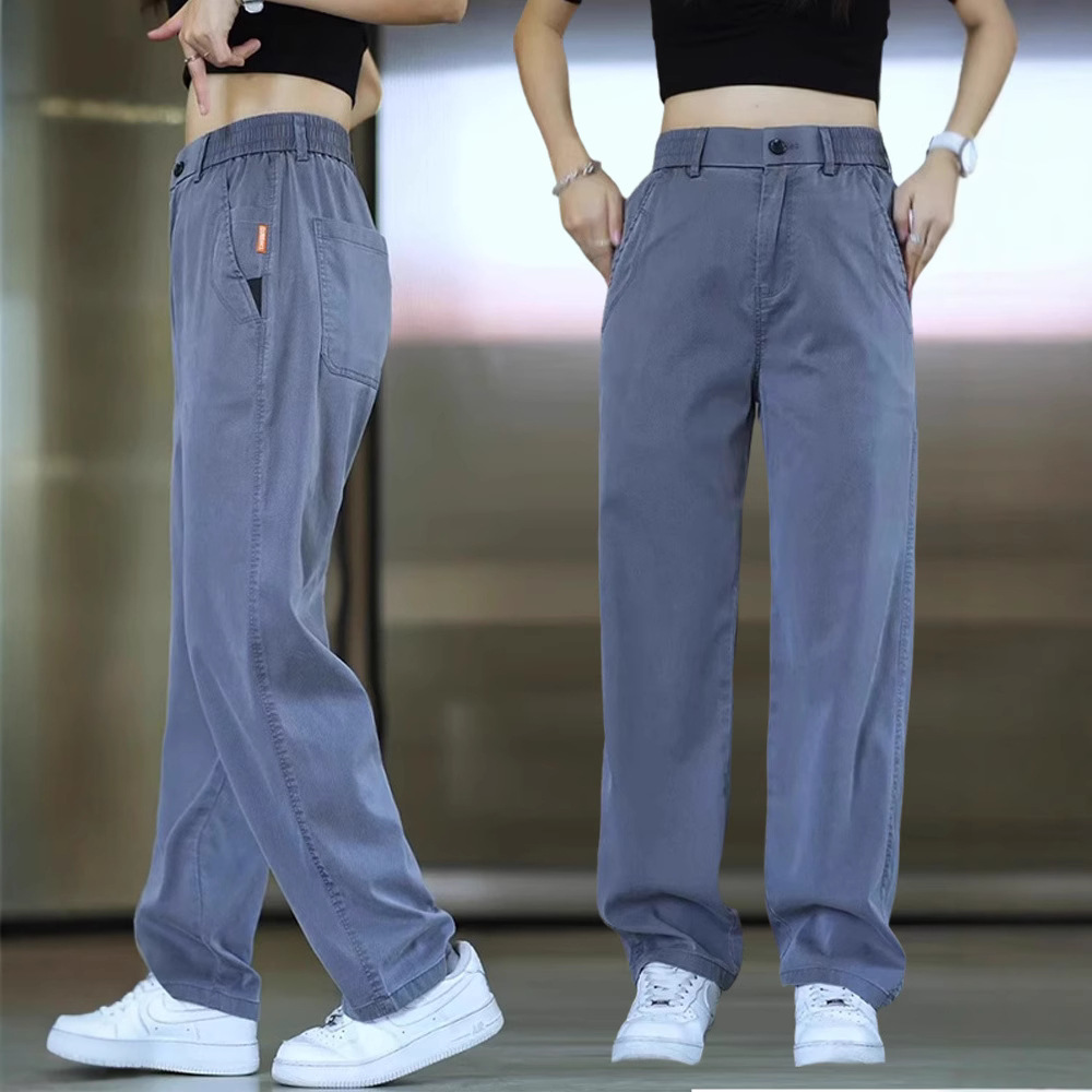 Lyocell Tencel Casual Pants Men's Summer Thin Floor-Length Straight Pants Men's Versatile Loose Ice Silk Wide-Leg Pants