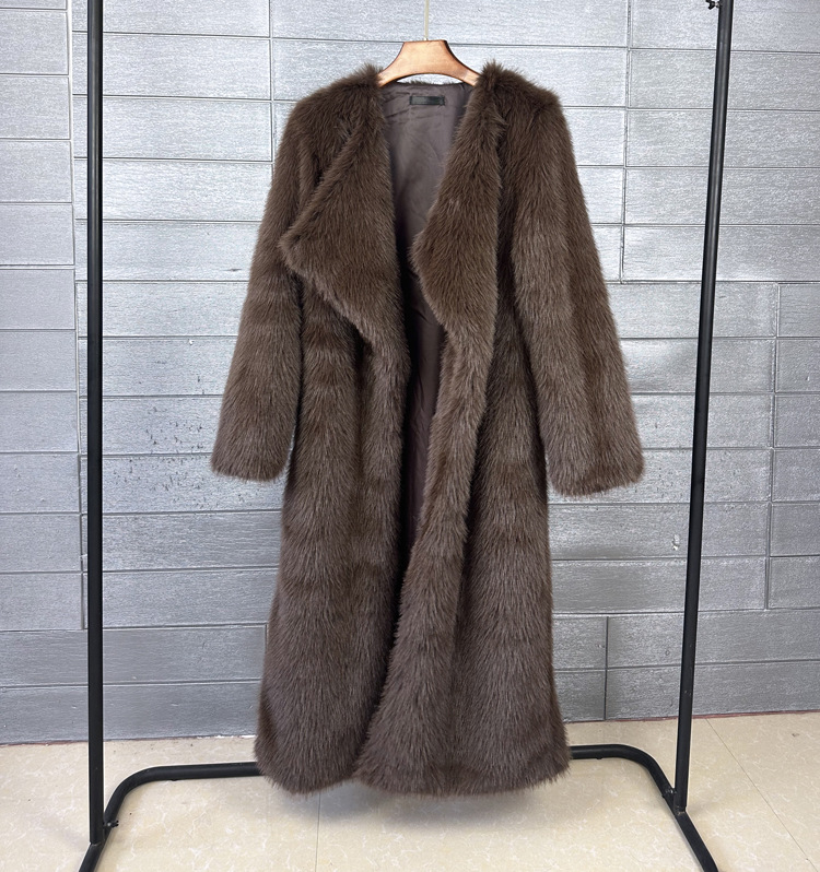 Women's Long Faux Fur Coat Solid Colour Korean Style Winter_voghion.com