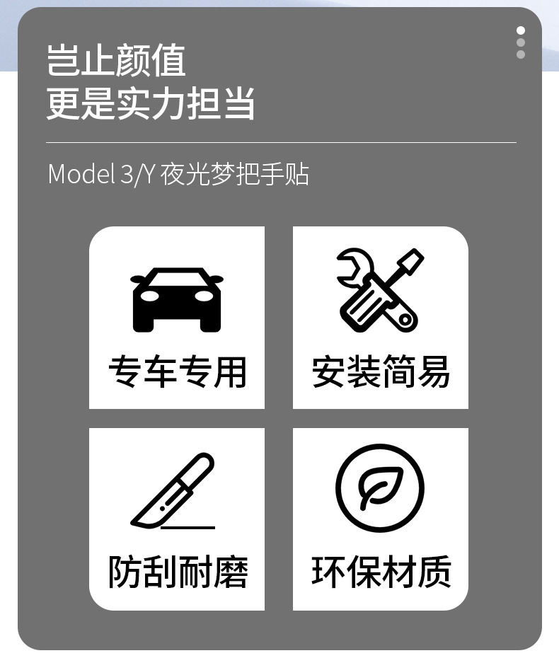 Suitable for the Updated Version of Model Y/3/Yl Tesla Door Handle Decorative Stickers, Luminous Anti-Scratch Door Handle Stickers