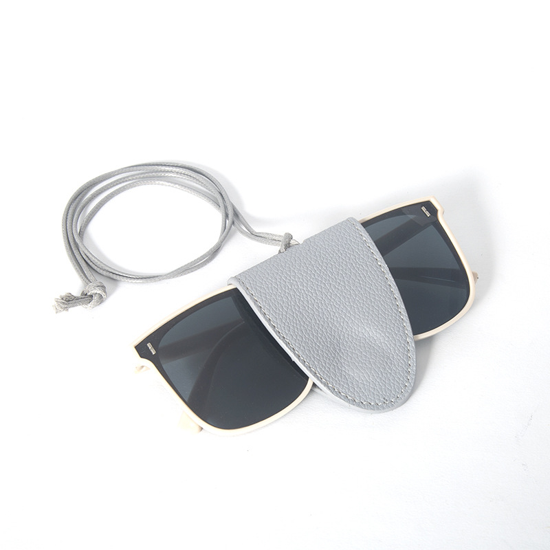 磁気式メガネ収納財布 ブラウンライチ柄 首掛けサングラスホルダー PUレザーメガネバッグ アクセサリー吊り下げ紐 卸売