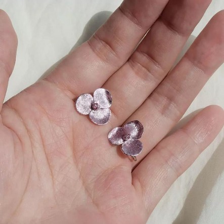 新中式复古清冷感粉紫花朵耳钉简约气质耳环韩系ins小众百搭耳饰|undefined