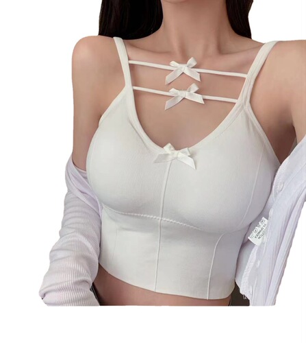 Kaka's same camisole with chest pad sports bra, discreet student wrapped breast bow design tube top