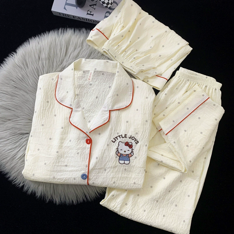 Комплект пижам Hello Kitty, японский хлопок, короткий рукав, 3 предмета, летняя пижама