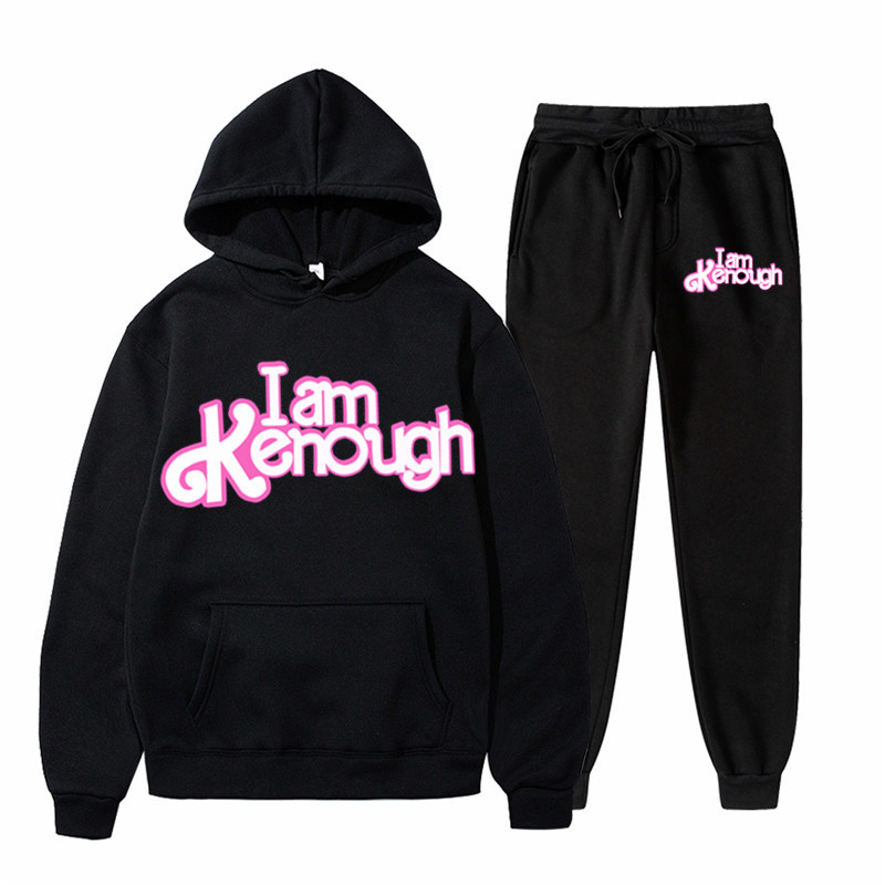 亚马逊新款I Am Kenough 印花运动装男士嘻哈连帽衫外贸卫衣套装