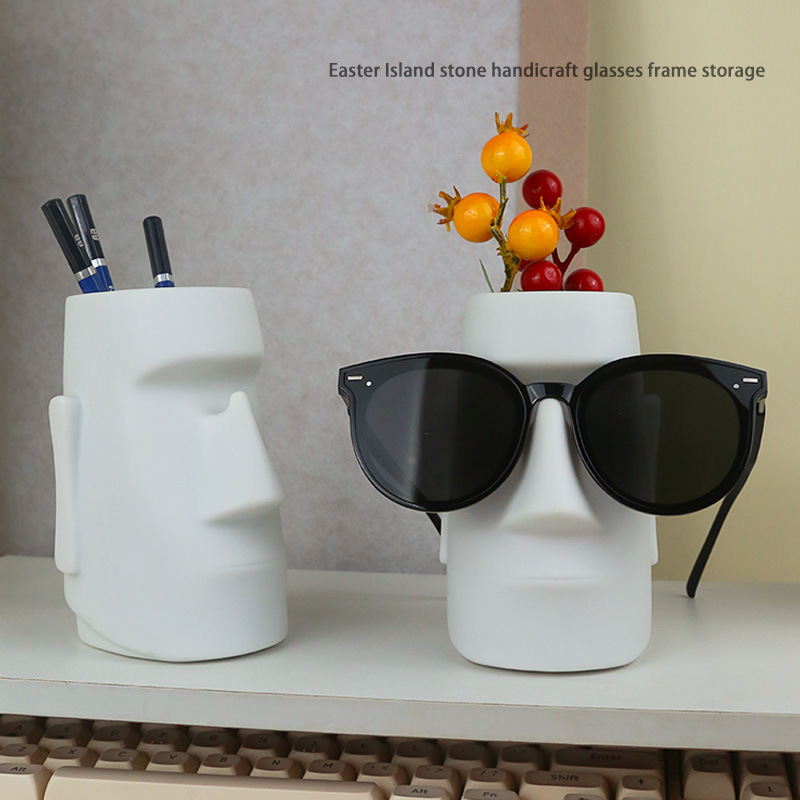 Creative Mysterious Moai Statue Storage Ornaments Easter Island Statue Vinyl Craft Resistant Glasses Holder Desktop Pen Holder