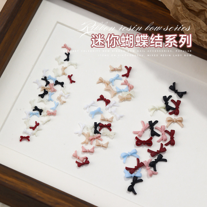 Mini Nail Art Accessories Bow Mixed Style Popular Solid Color Macaron Large and Small Resin Nail Accessories Wholesale