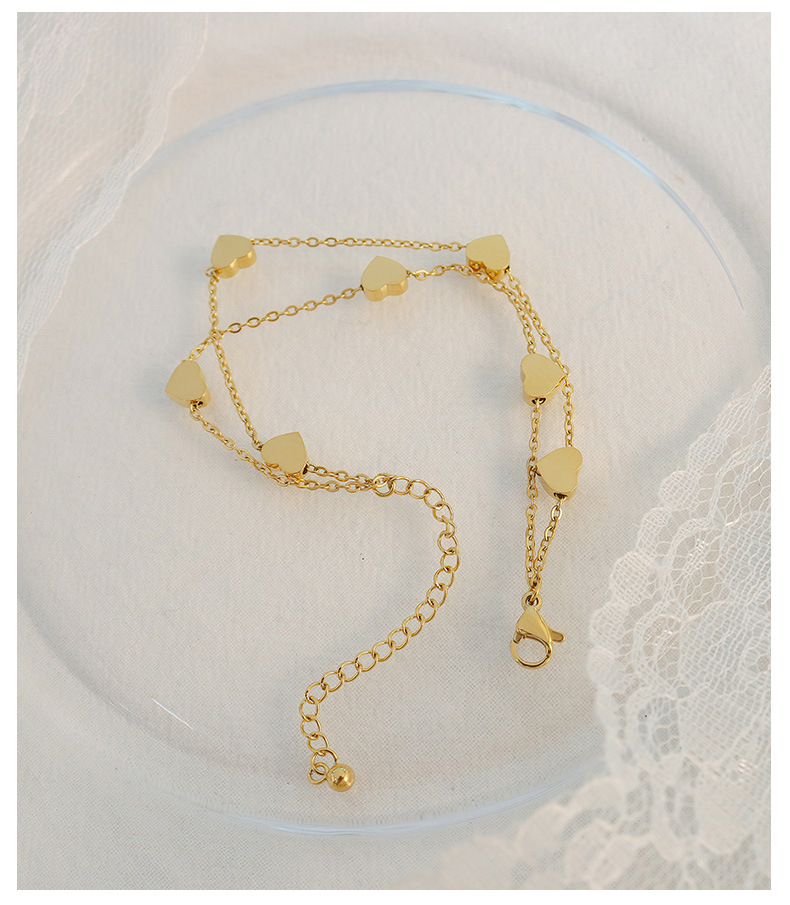 Korea bracelet small heart double layered bracelet titanium steel 18k gold plated bracelet