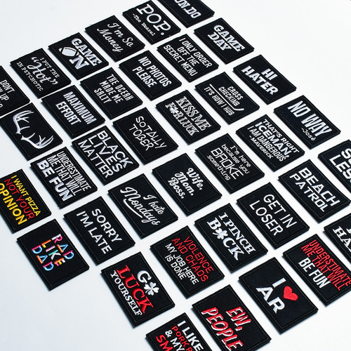 Cross-border new badge patch embroidery patch cloth patch embroidery black and white English cloth patch English letters rectangular