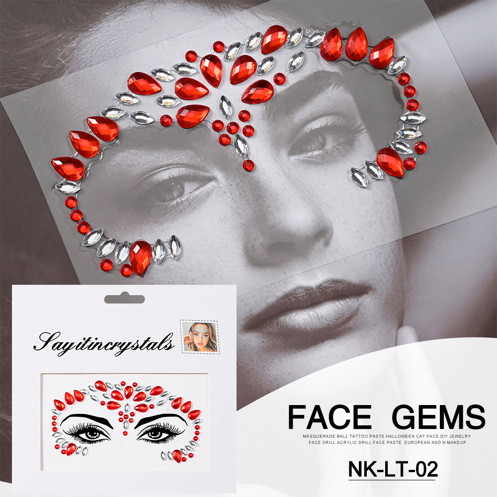 Pegatinas de tatuaje facial pegatinas de cristal pegatinas de cejas pegatinas faciales pegatinas de diamante de agua decoración acrílica estilo europeo y americano