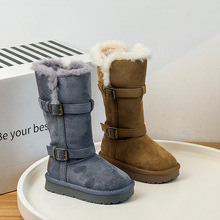 批发2025年冬季新款儿童时尚双皮扣加绒加厚雪地靴皮毛一体大长靴