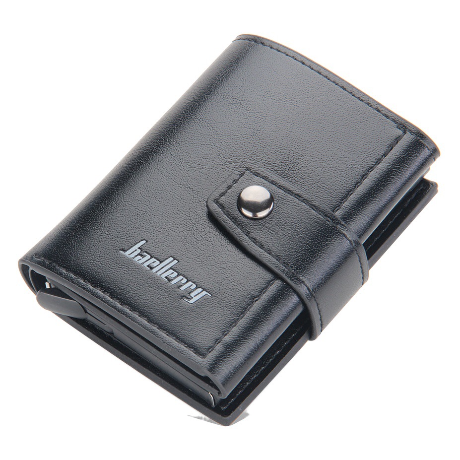 Baellerry New Men's Card Holder European and American Rfid Aluminum Box Card Multi-Card Slot Anti-Magnetic Buckle Card Holder Wallet