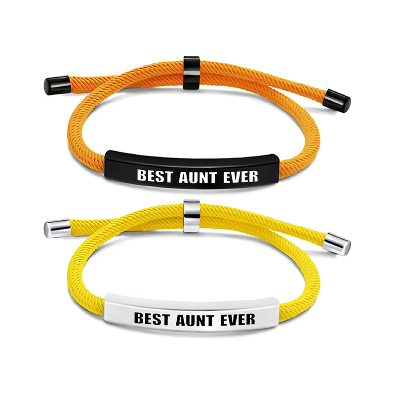 European and American Cross-Border Multi-Color Braided Rope Bracelet, Aunt Commemorative Christmas Gift, Stainless Steel Lettering Bracelet