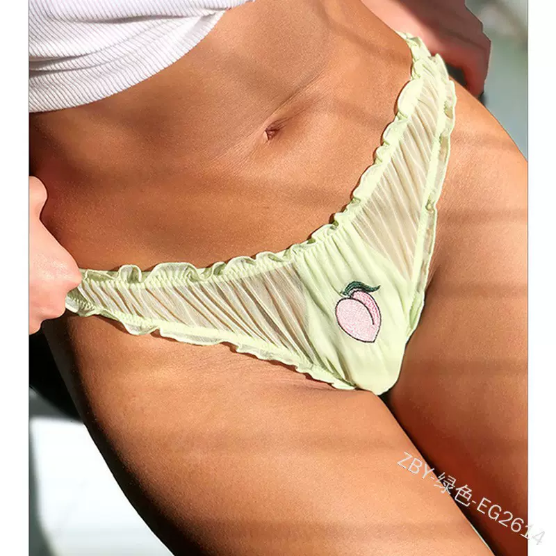 欧美跨境新款性感蕾丝边内裤无痕低腰透明网纱女士三角裤情趣内裤