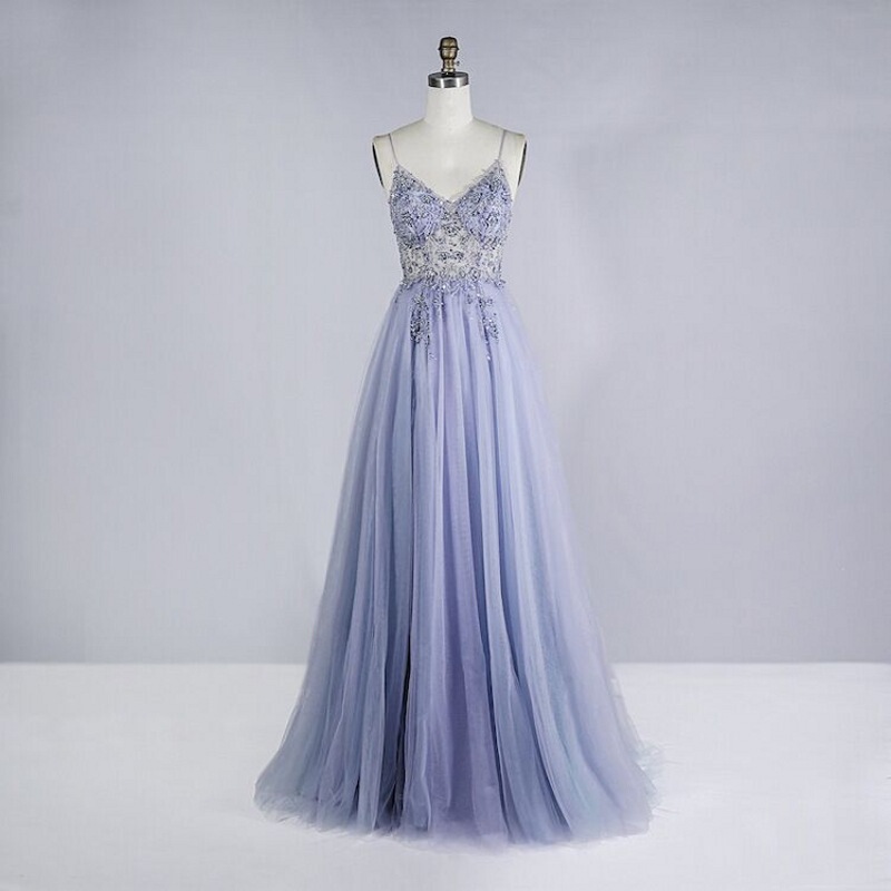 Luxurious Beaded Crystal Ball Gown 2026 New Spring Style Long Sexy Sheer V-Neck Evening Dress