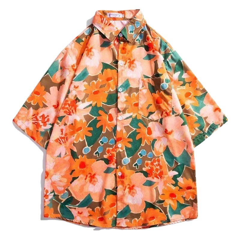 Пляжная Цветочная рубашка с короткими рукавами в стиле ретро в гонконгском стиле, Цветочная рубашка с полурукавами для мальчиков и девочек, тонкая одежда для родителей и детей, детская одежда