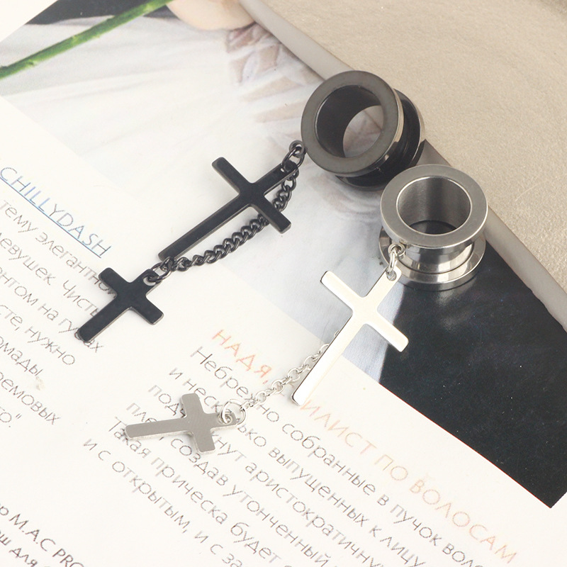 Cross Pendant Ear Auger 316L Surgical Steel Black Ear Piercing Jewelry detail image 9